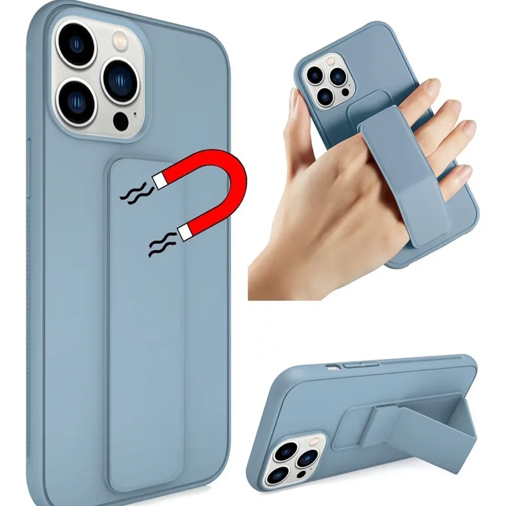 iPhone 14 Pro Max Case with stand magnetic strap light blue
